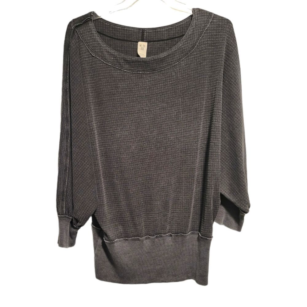 Free People We the Free Willow Washed Gray Thermal Top Size Medium